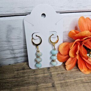 Hand Made Blue Snake Skin Jasper Gold Dangle Earrings